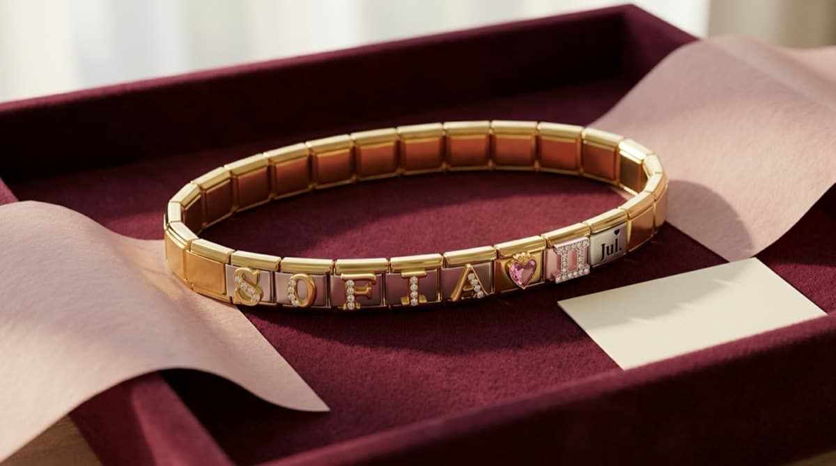 Der Klassiker: ein goldenes italienisches Charm-Armband. Acht Charms, damit ist das Armband gratis